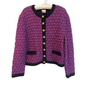 Mondi Womens Purple and Black Wool Blend Cardigan Sweater Size 42 Gold Buttons